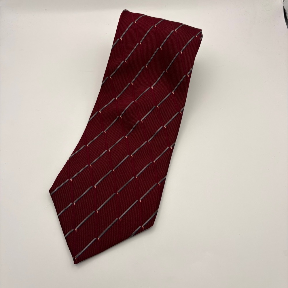 Bill Blass Black Label Mens Burgundy Red Diamond Geometric Necktie 58in